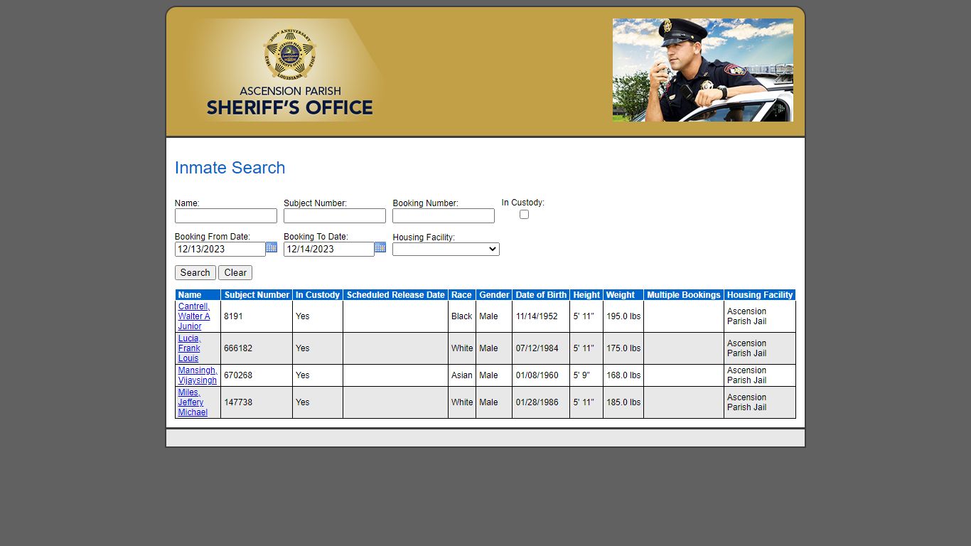 Inmate Search - Ascension Parish